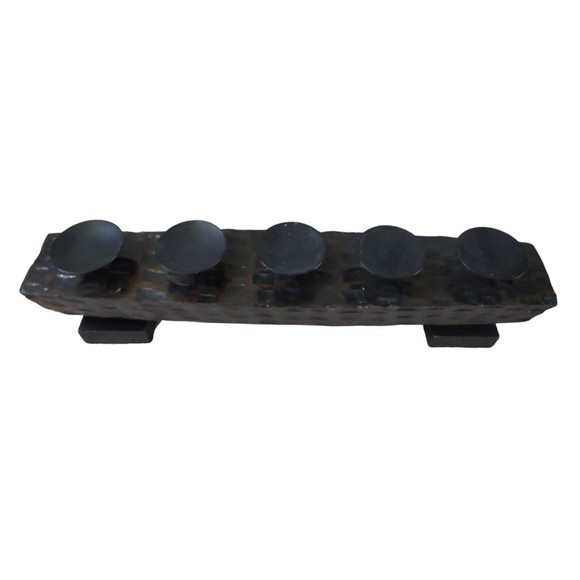 Wood Votive Candle Holder 5 Arm Handcrafted Rustic Candelabra Brutalism Decor - Picture 7 of 8